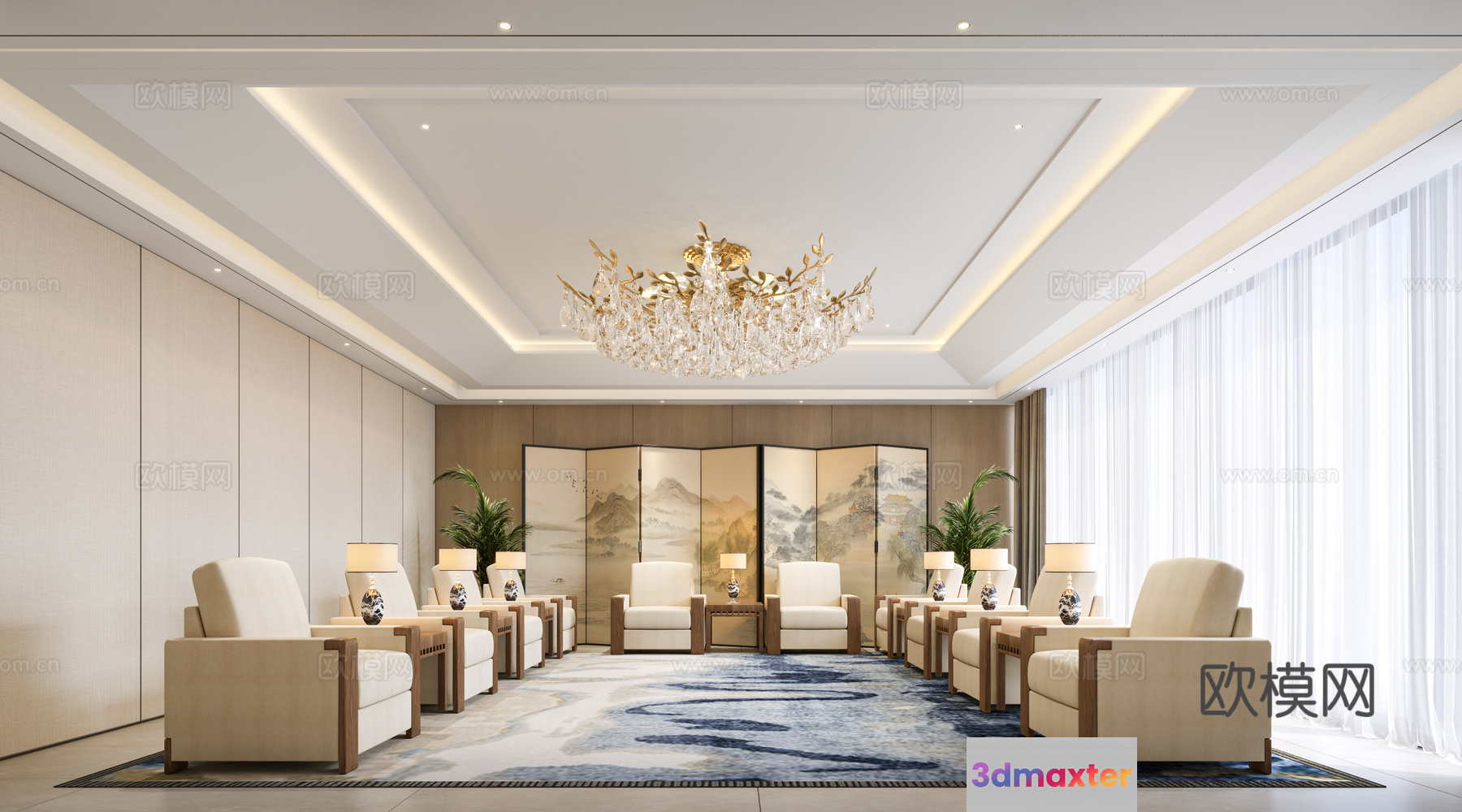 A Luxurious Living Room 3D Model - 999 - VRAY Render