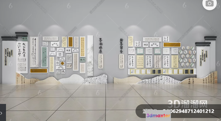 A Large Wall With Various Chinese Calligraphy Pieces 3D Model - 14249 - VRAY Render