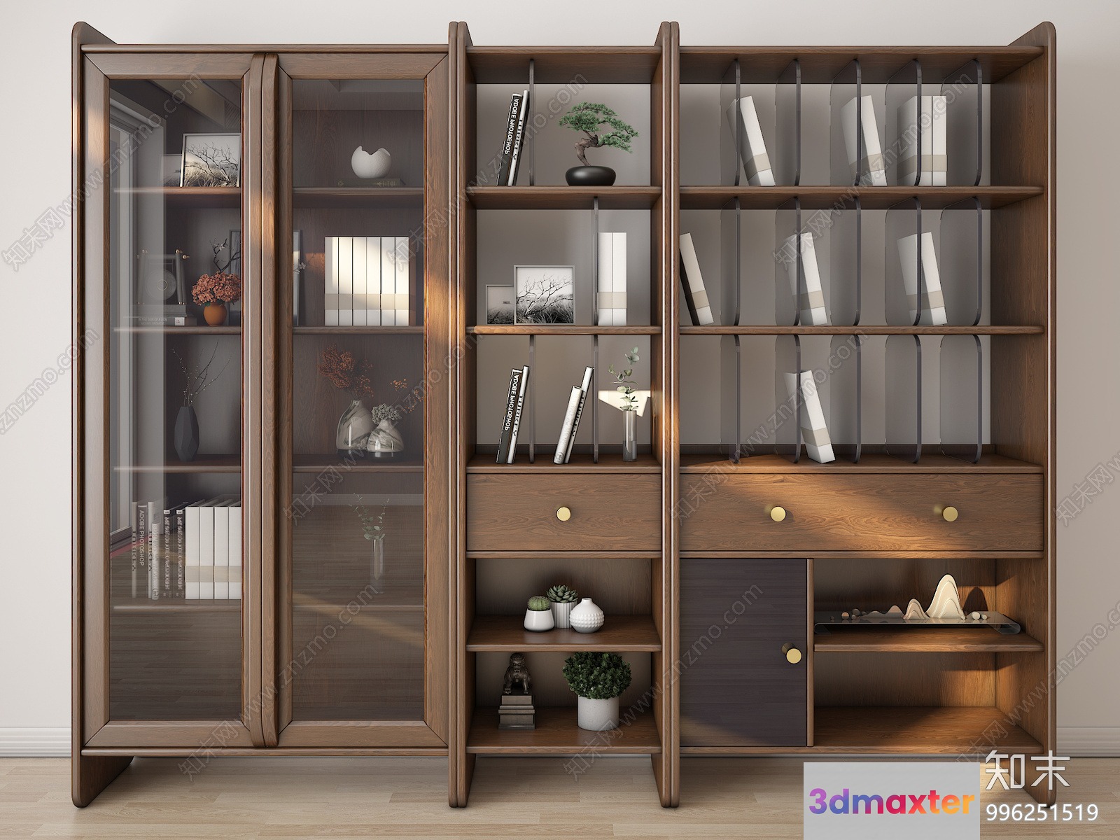 A Large Wooden Bookcase 3D Model - 3937 - VRAY Render