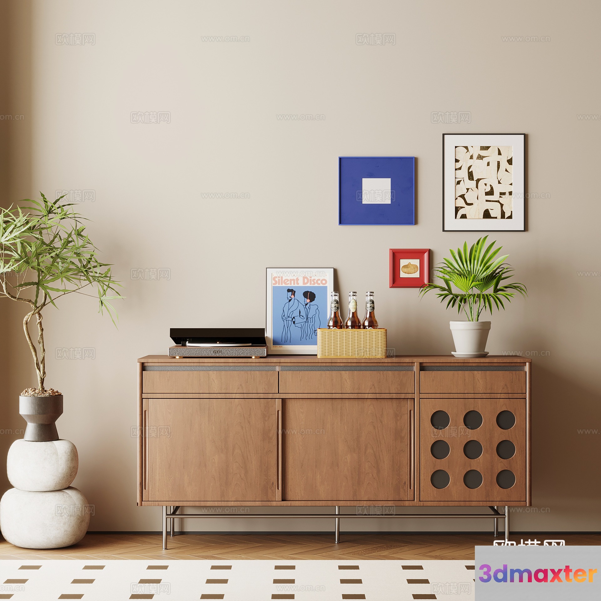 Modern Wooden Sideboard 3D Model - 4852 - VRAY Render
