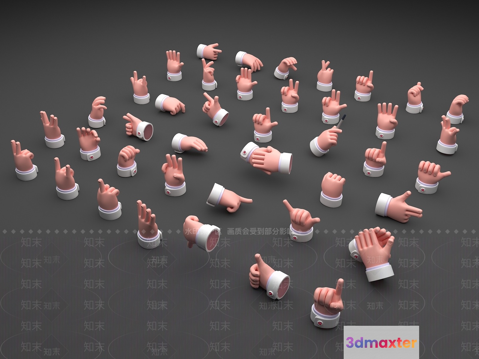 A Collection Of Hands With White Cuffs 3D Model - 8618 - VRAY Render