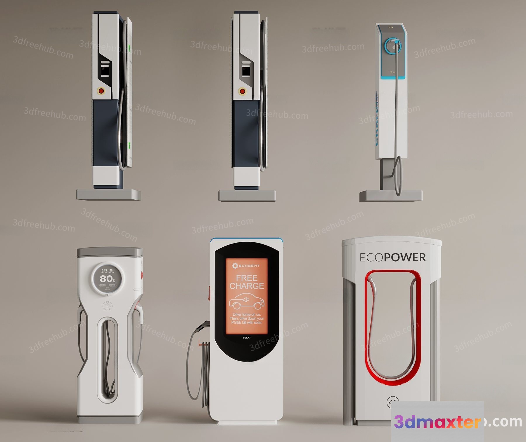 Modern Electric Vehicle Charging Stations 3D Model - 3313 - VRAY Render