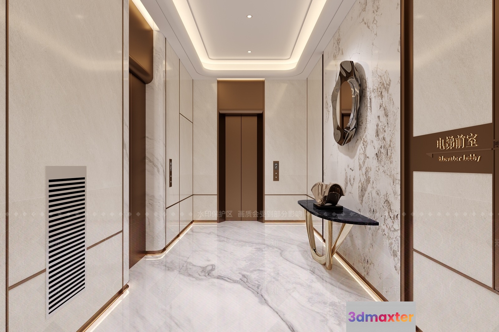 Modern Marble Hallway 3D Model - 20136 - VRAY Render