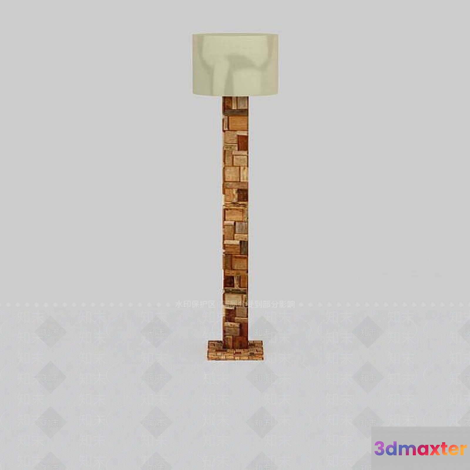 A Wooden Floor Lamp With A White Shade 3D Model - 21381 - VRAY Render