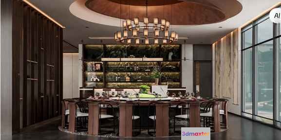 Dining Room With Chandelier 3D Model - 6701 - VRAY Render