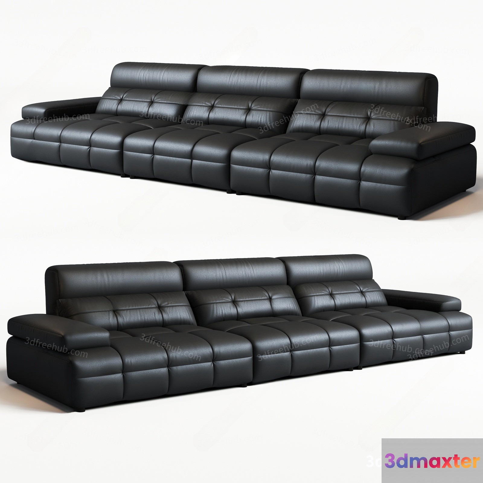 Black Leather Couch 3D Model - 20889 - VRAY Render