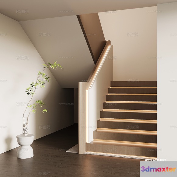 A Staircase With Wooden Steps 3D Model - 13283 - VRAY Render