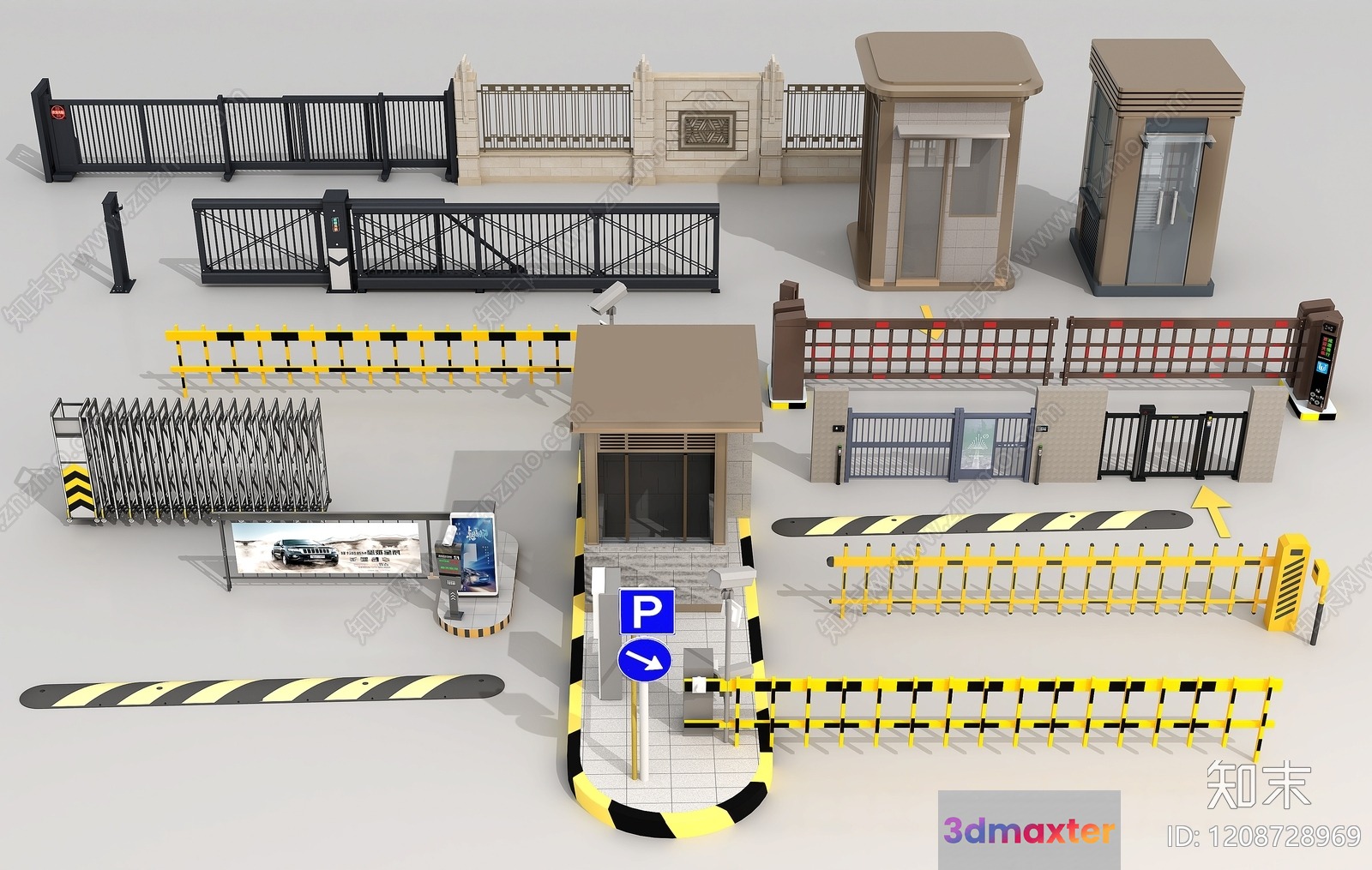 A Collection Of Security Gates 3D Model - 13102 - VRAY Render
