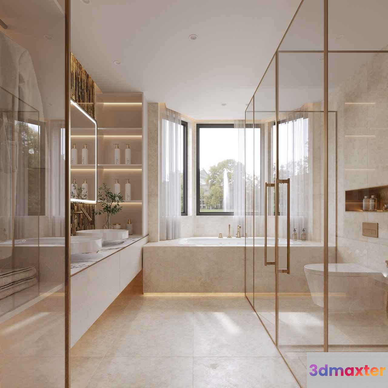 Modern Bathroom With Gold Accents 3D Model - 770 - CORONA Render