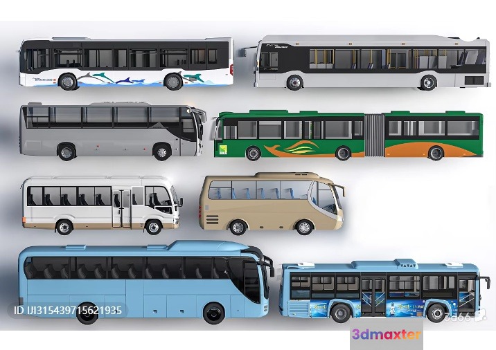 Multiple Buses 3D Model - 1266 - VRAY Render