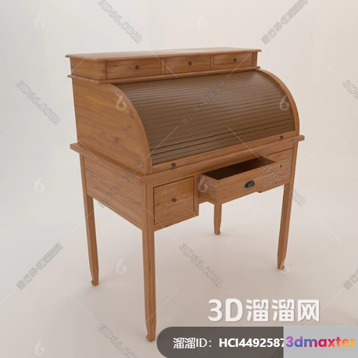 A Wooden Desk With A Roll Top 3D Model - 18617 - VRAY Render
