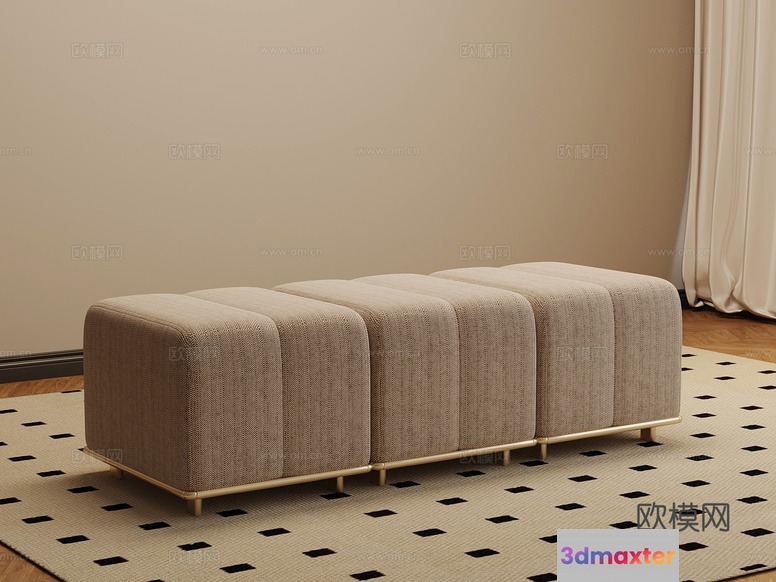 Modern Beige Ottoman 3D Model - 12179 - VRAY Render