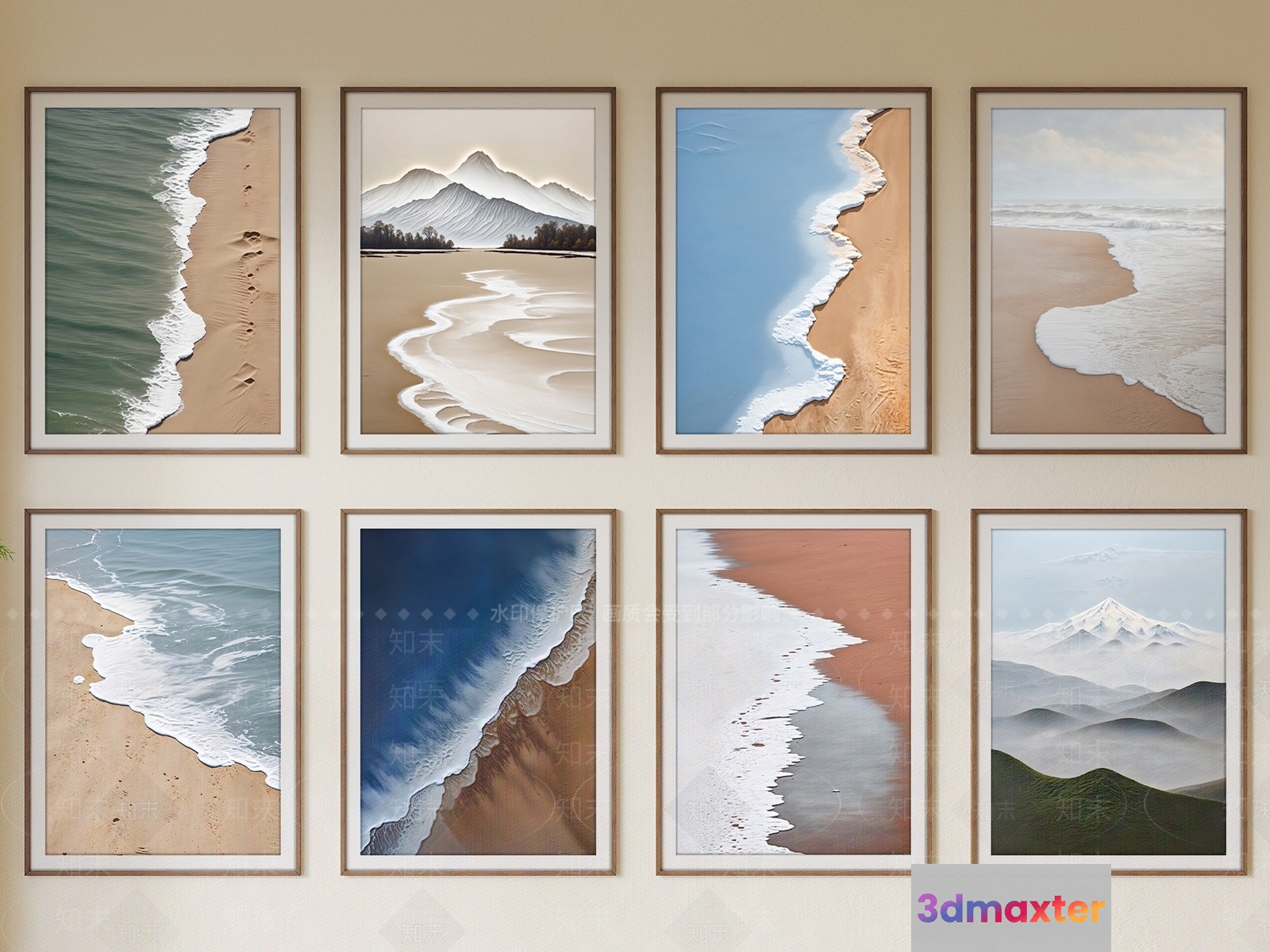 Nine Framed Beach Paintings 3D Model - 15746 - VRAY Render