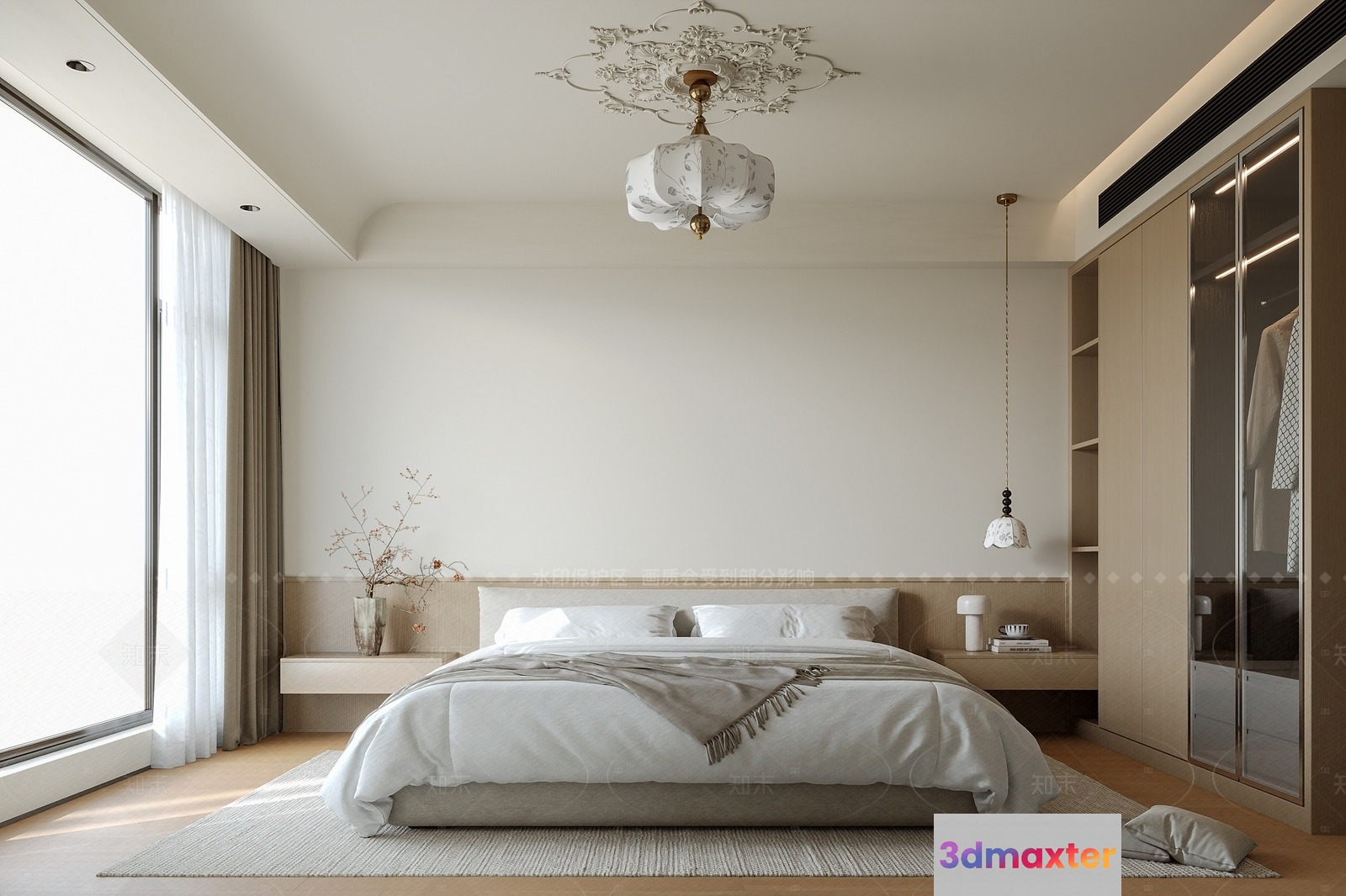Modern Beige Bedroom 3D Model - 4158 - VRAY Render