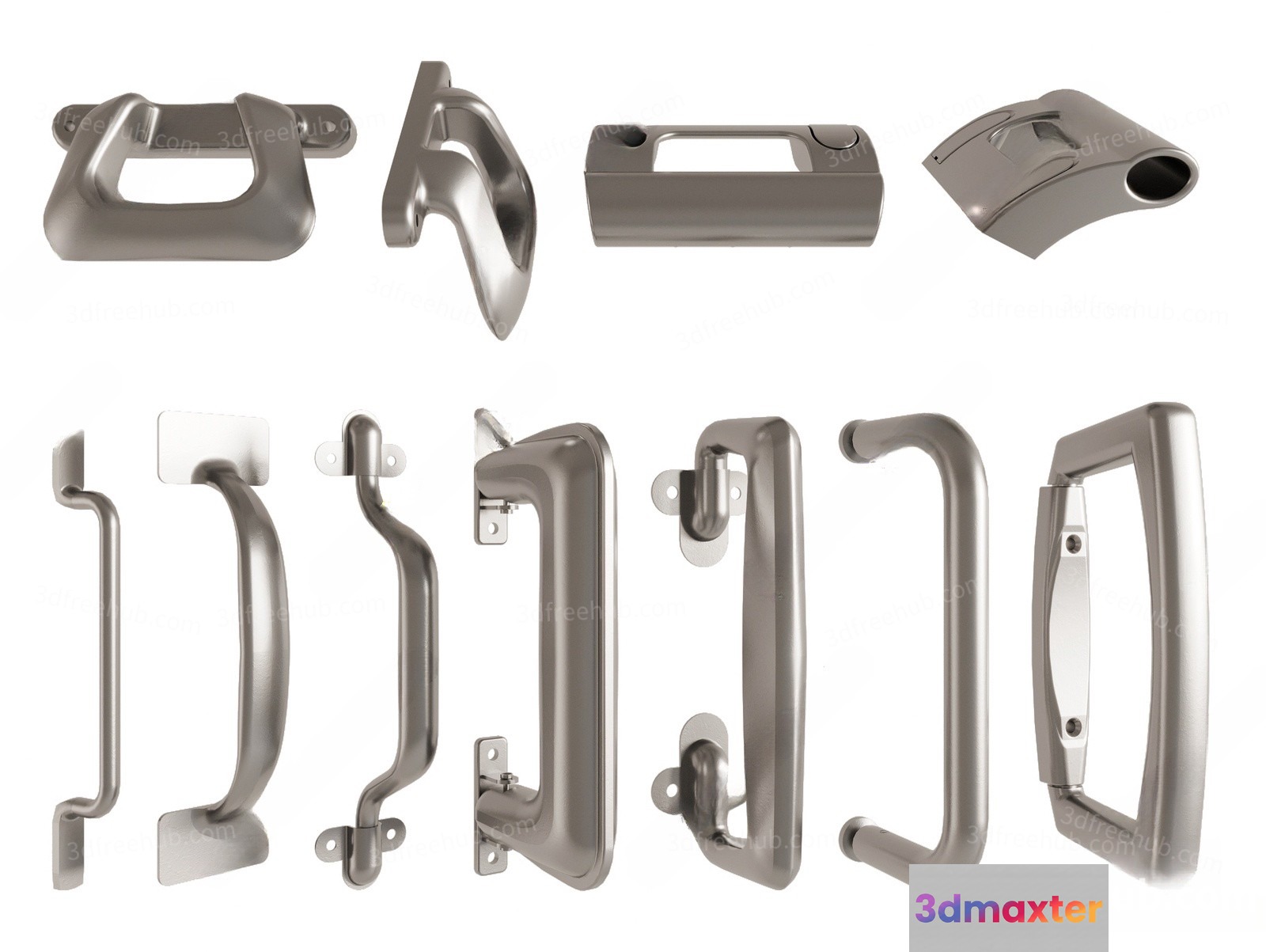 A Collection Of Silver Door Handles 3D Model - 21154 - VRAY Render
