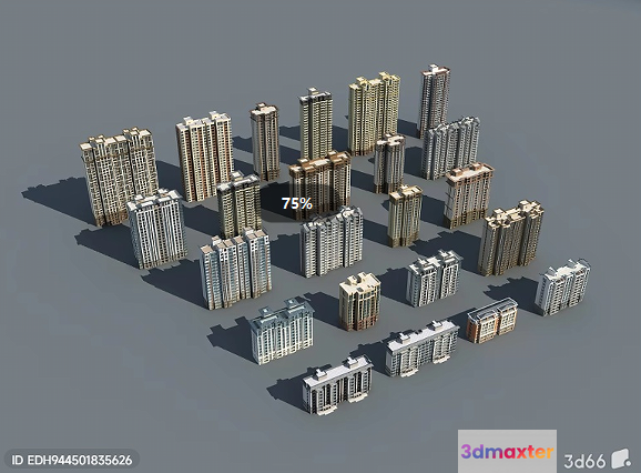 3D Model Of City Buildings 3D Model - 9634 - VRAY Render