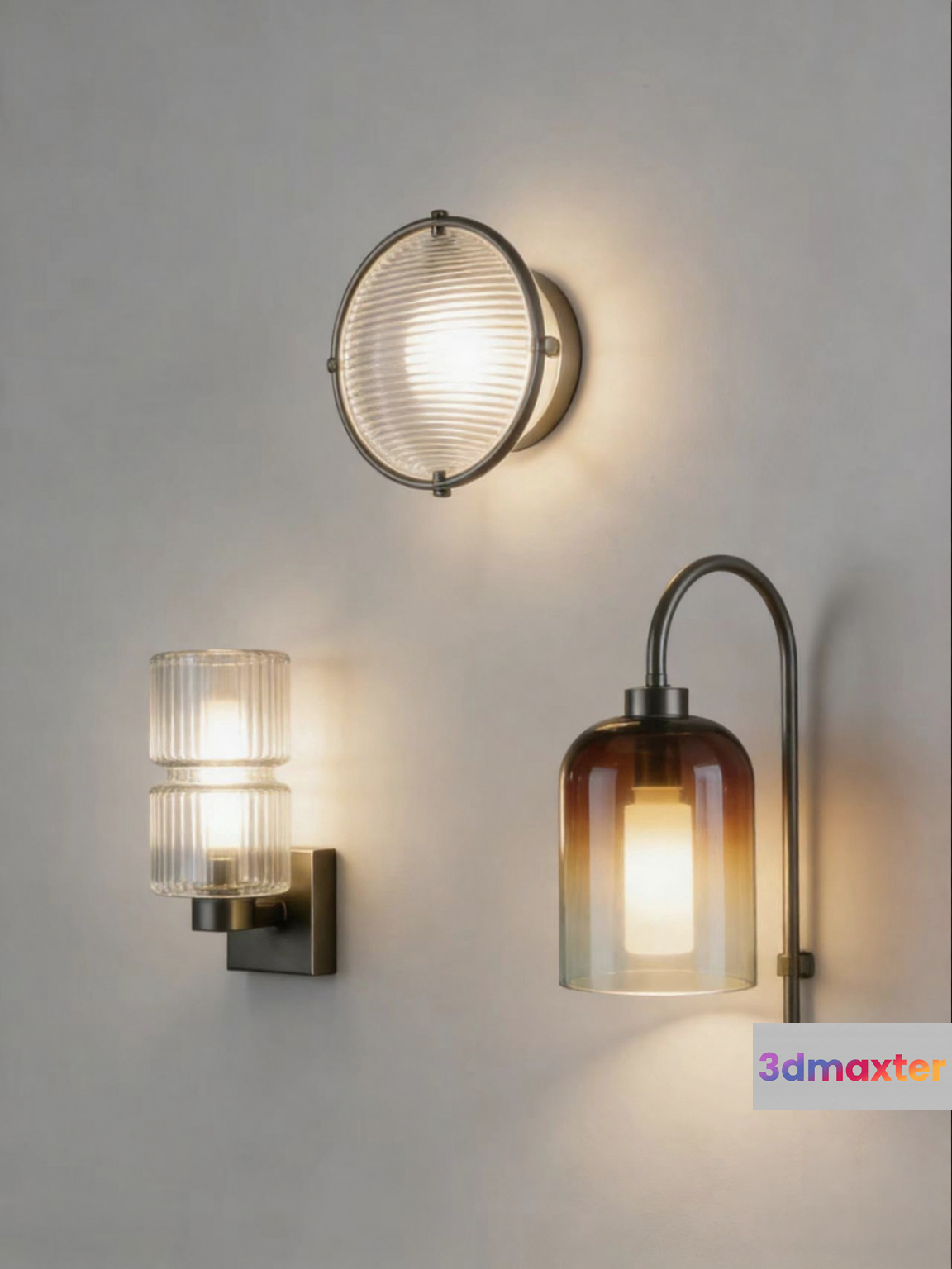 Three Light Fixtures On A Wall 3D Model - 3338 - CORONA Render