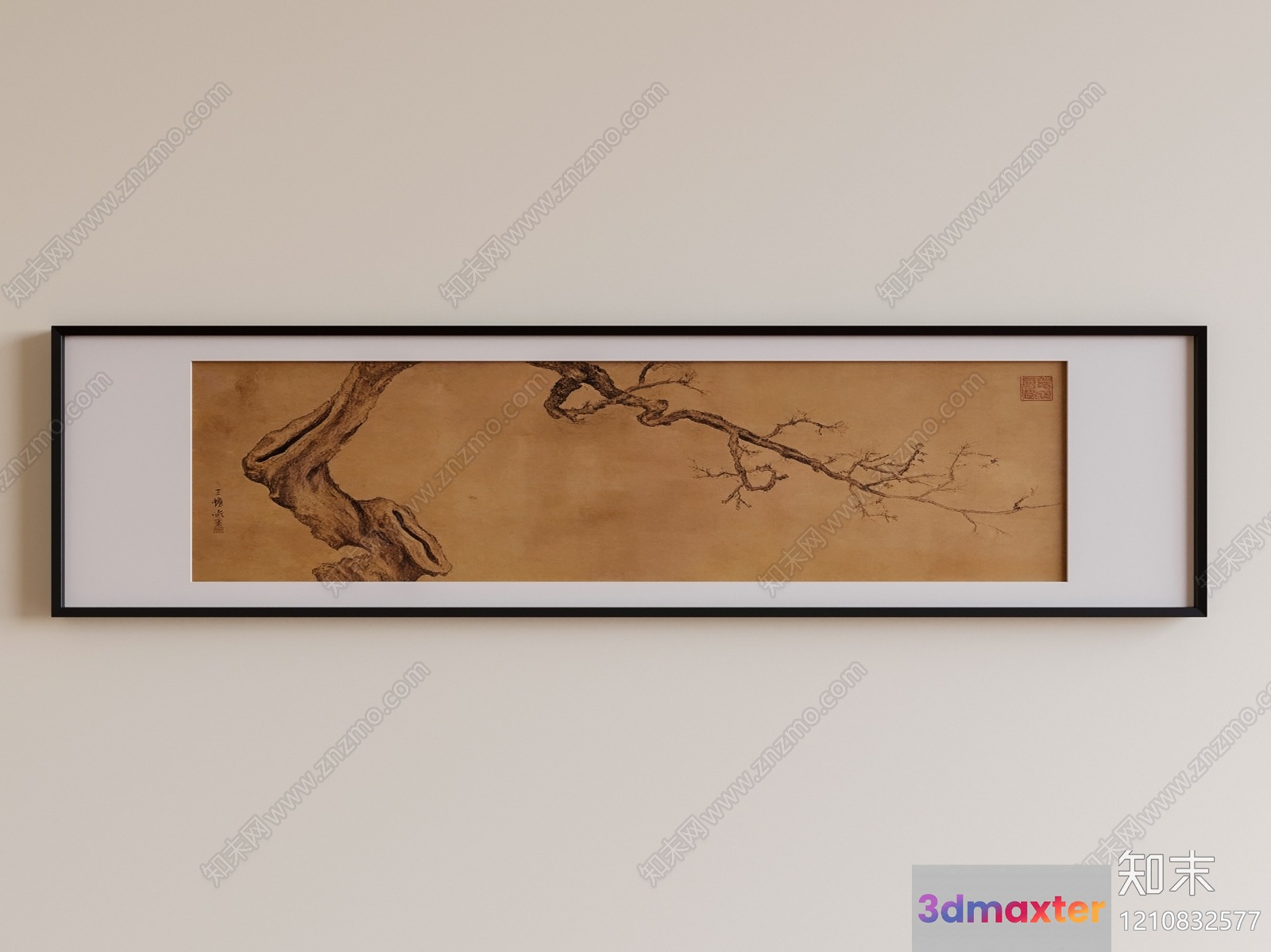 A Framed Painting Of A Tree Branch 3D Model - 2792 - VRAY Render