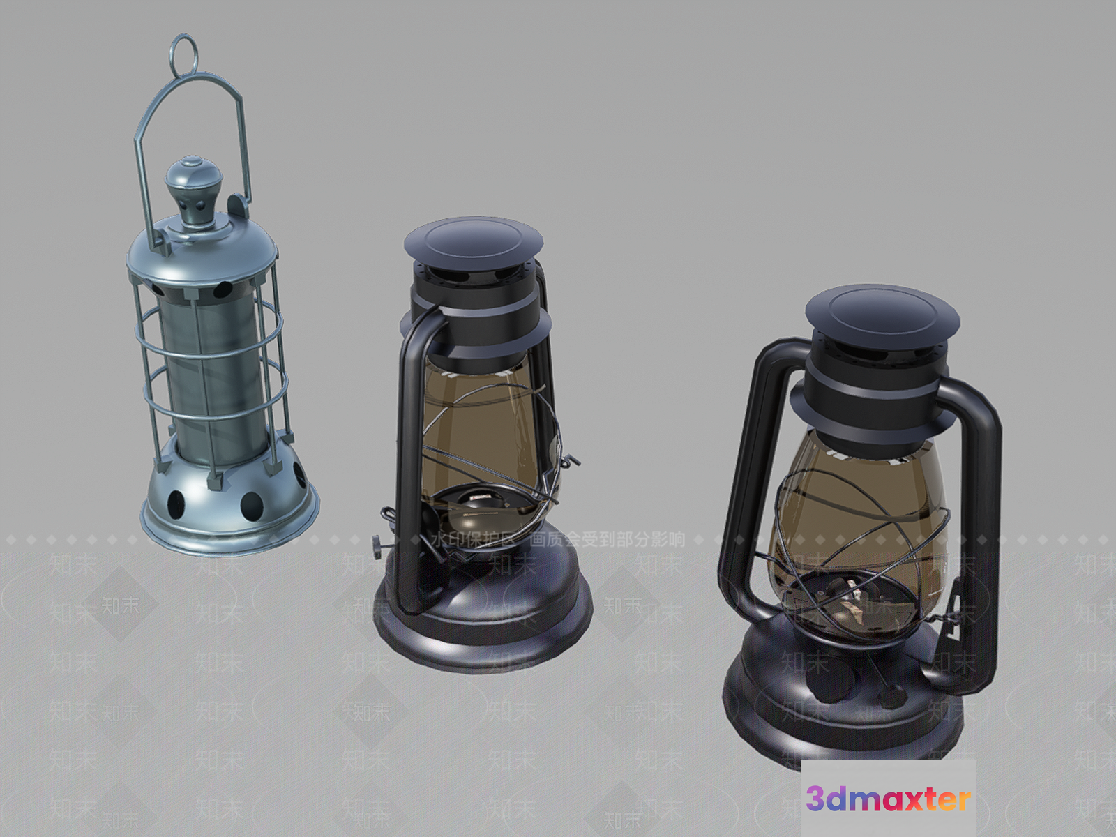 A Metal Lantern With A Handle And A Glass Container 3D Model - 22159 - VRAY Render
