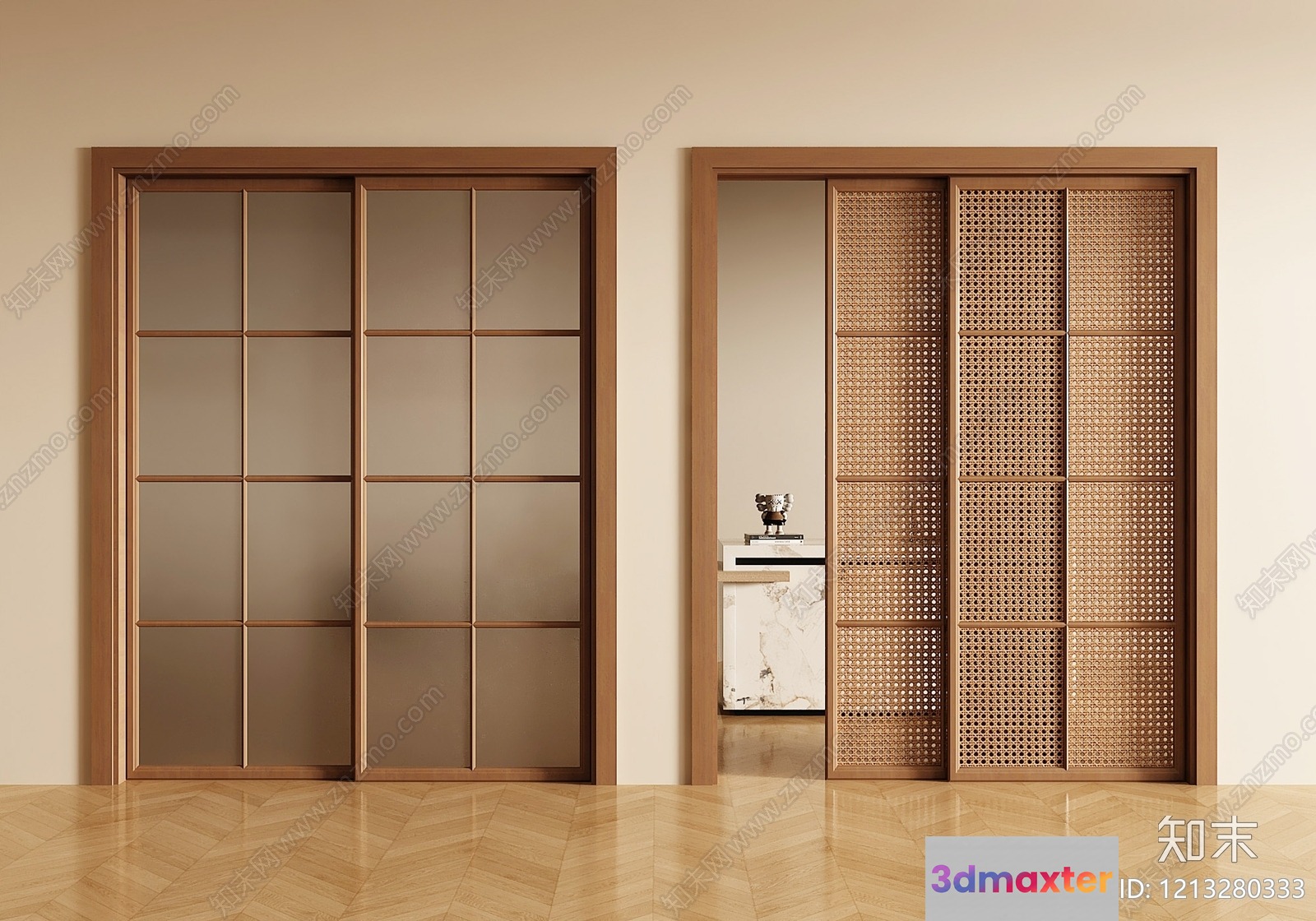 A Sliding Door With A Grid Pattern 3D Model - 4459 - VRAY Render