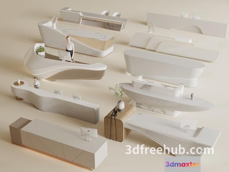 Modern White Reception Desk 3D Model - 19423 - VRAY Render