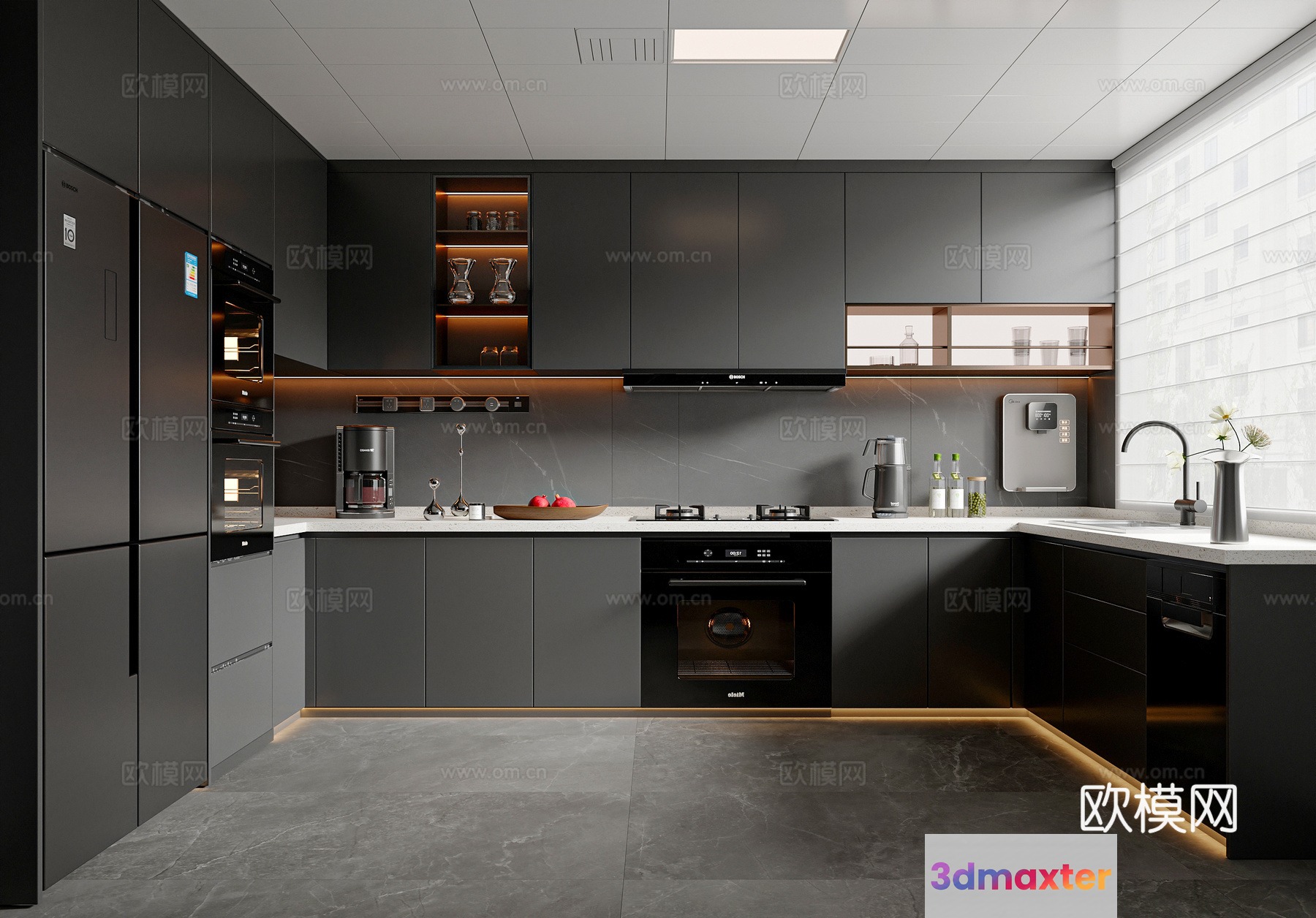 Modern Kitchen Design 3D Model - 203 - VRAY Render