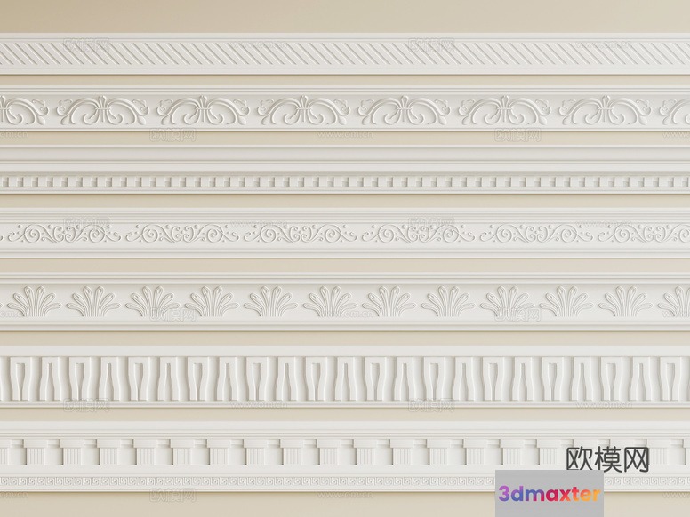 Classic White Ceiling Borders 3D Model - 14627 - VRAY Render