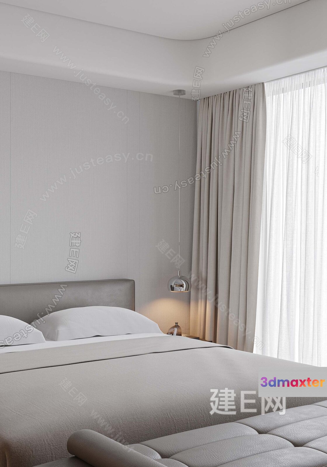 Modern Light Gray Bedroom 3D Model - 10549 - VRAY Render