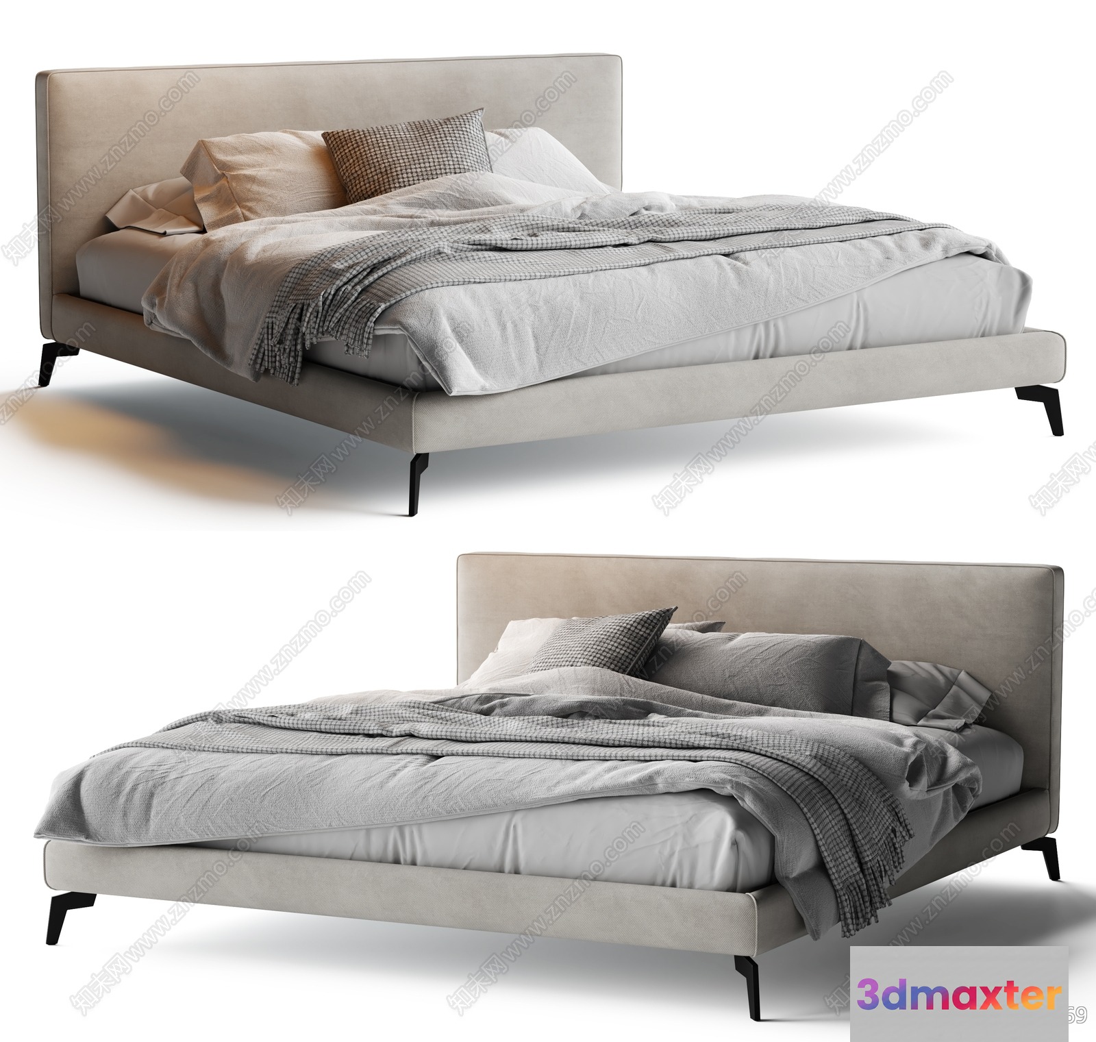 Cozy Bed With Pillows 3D Model - 8577 - VRAY Render