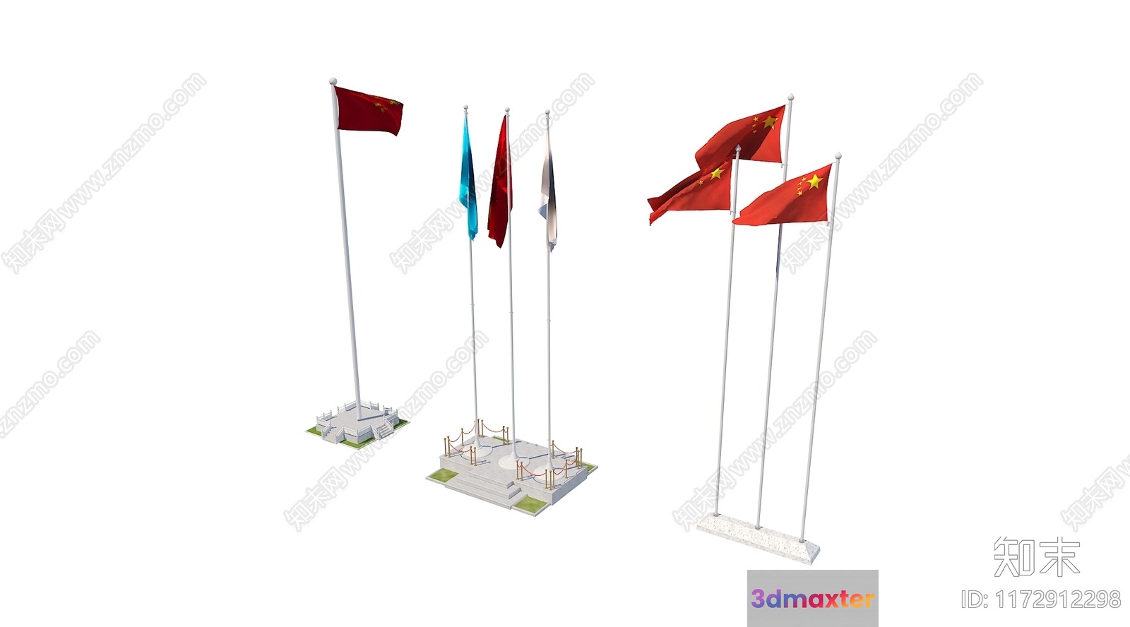 Chinese Flags 3D Model - 8302 - VRAY Render