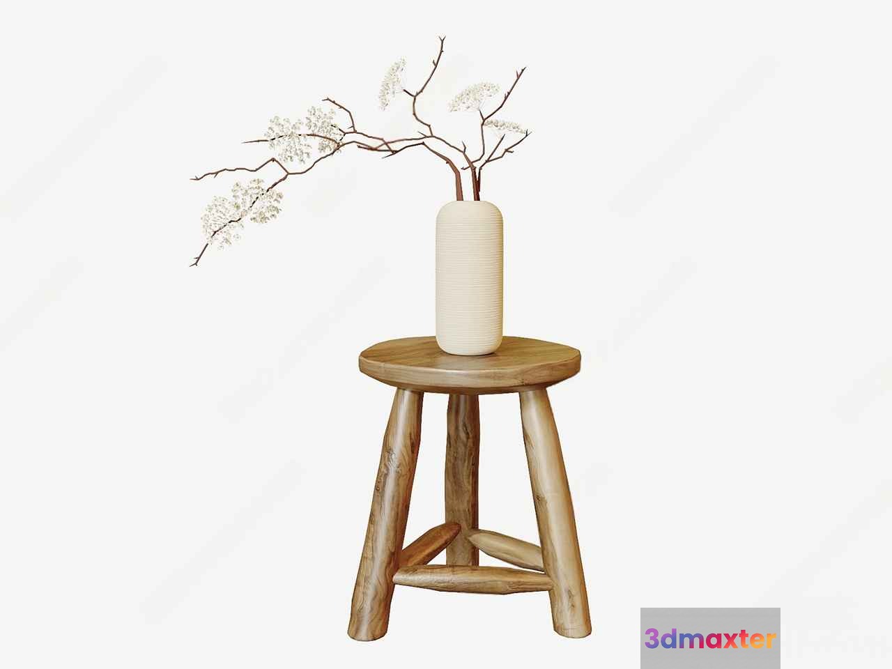 A Simple Wooden Stool With A Vase On Top 3D Model - 1744 - CORONA Render