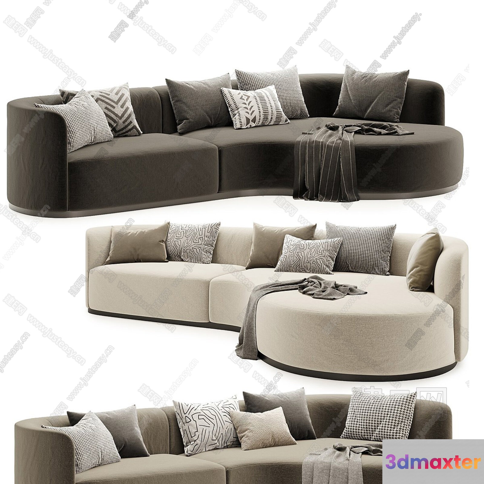 A Gray Couch With Throw Pillows 3D Model - 11013 - CORONA Render