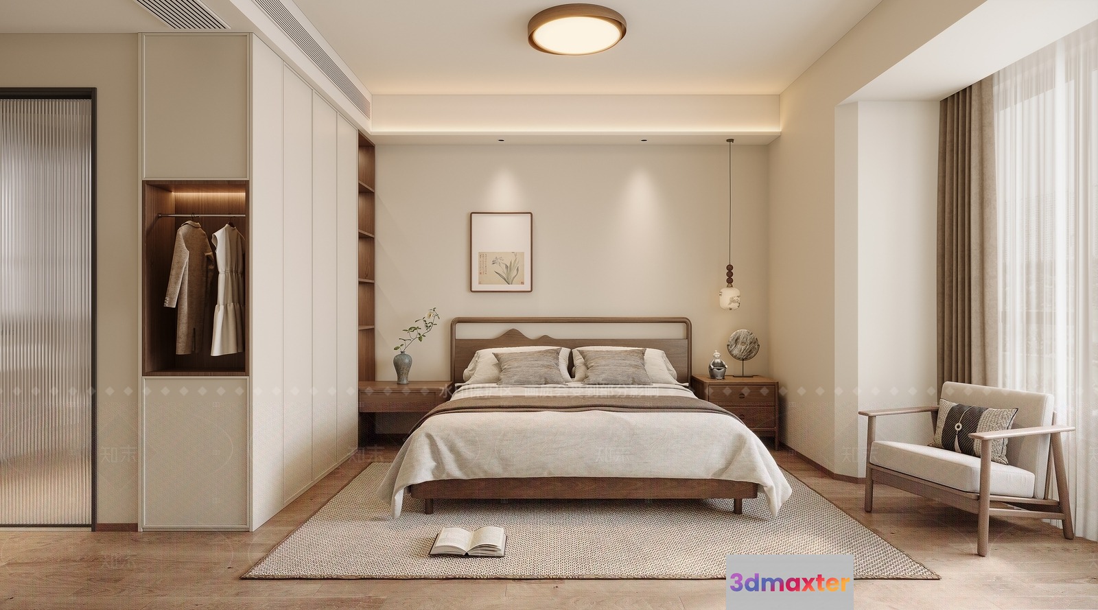 Modern Light Brown Bedroom 3D Model - 7348 - VRAY Render