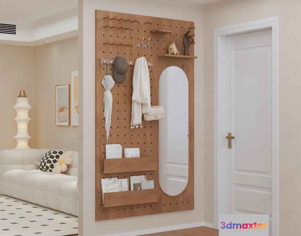 Wooden Pegboard Wall 3D Model - 17625 - VRAY Render