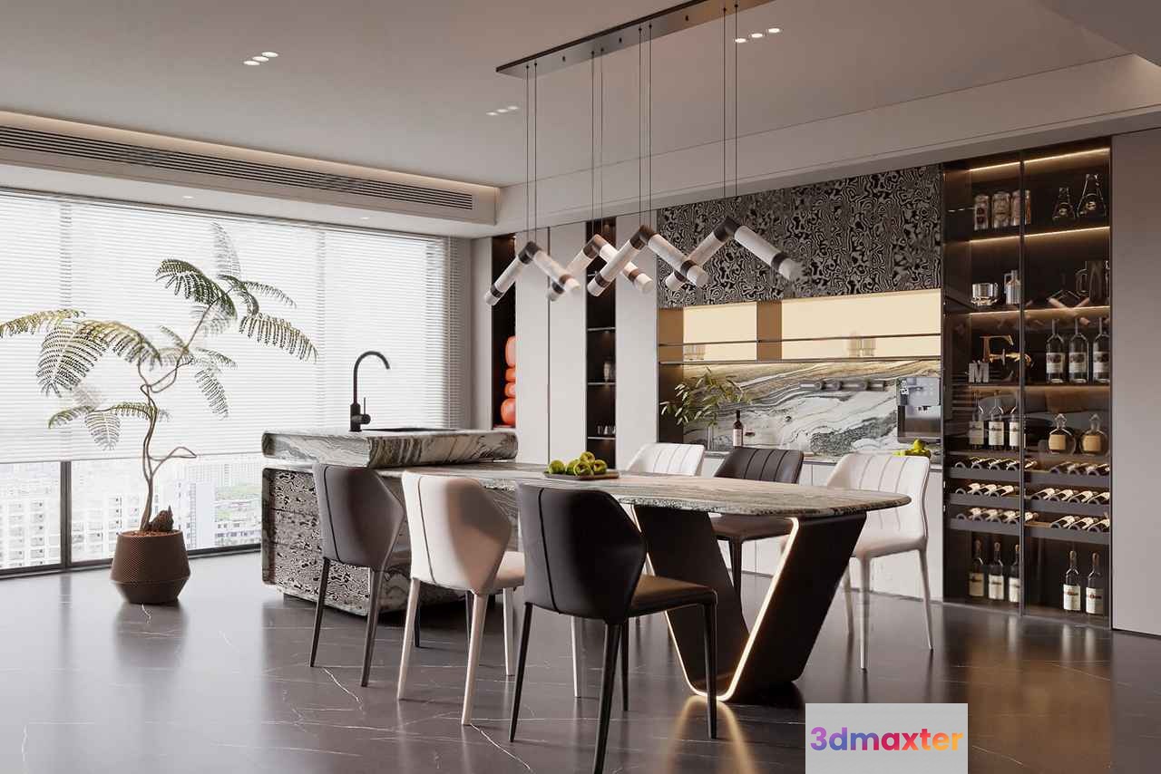 Modern Dining Room 3D Model - 2079 - CORONA Render