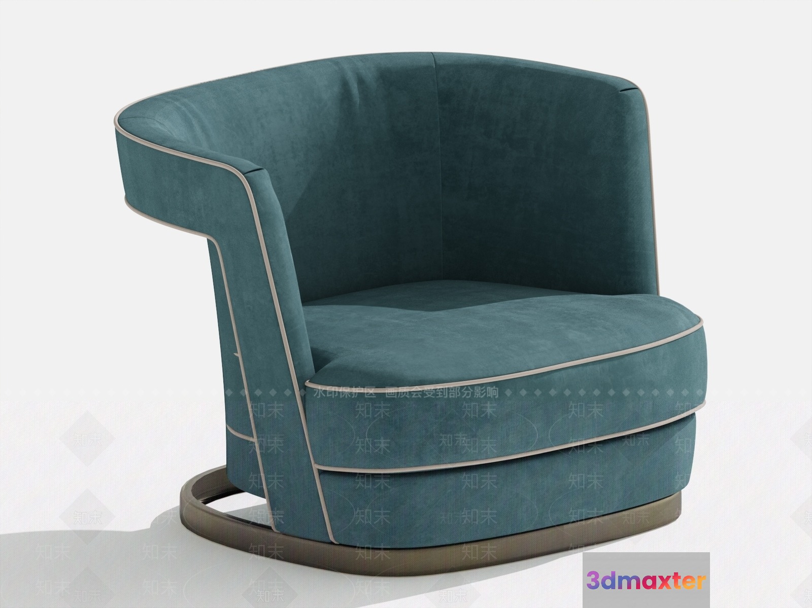 A Blue Chair With A Rounded Back And Armrests 3D Model - 11537 - VRAY Render