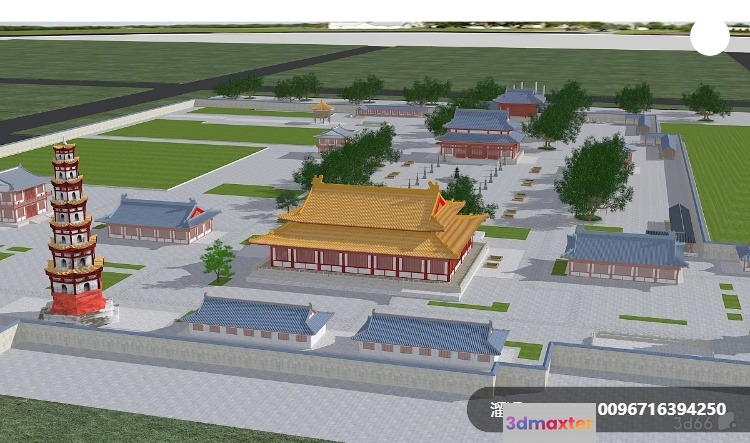 A 3D Rendering Of A Chinese-Style Building Complex 3D Model - 797 - VRAY Render