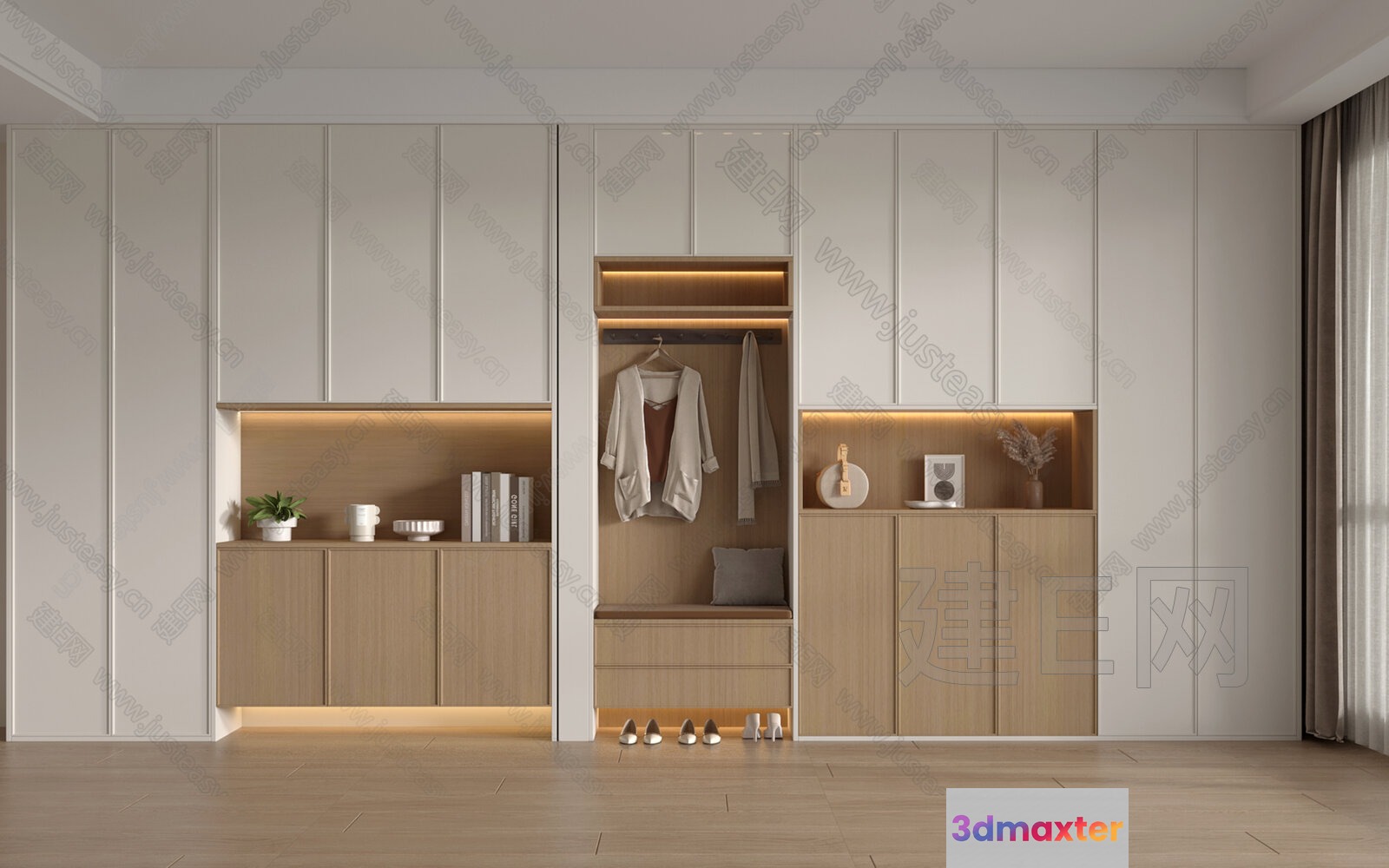 Modern Light Wood Closet 3D Model - 22132 - VRAY Render