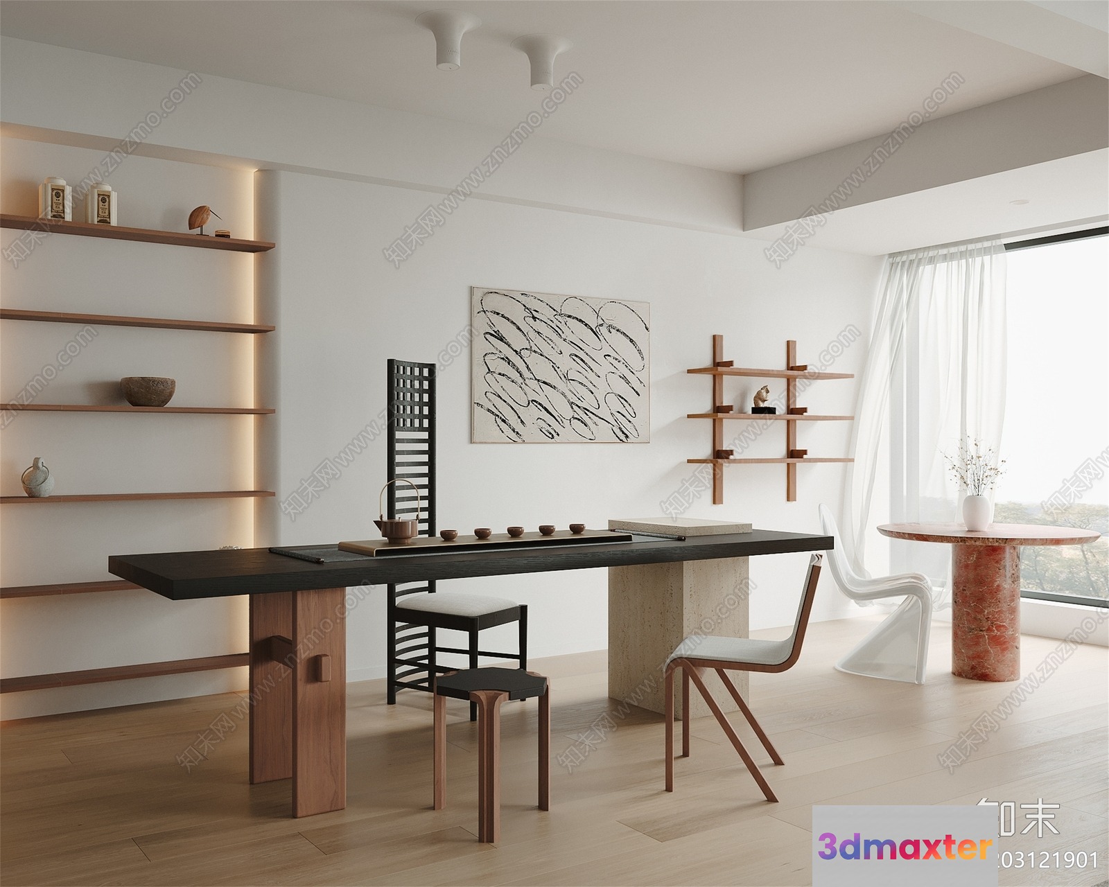 Modern Asian-Inspired Living Room 3D Model - 8680 - CORONA Render