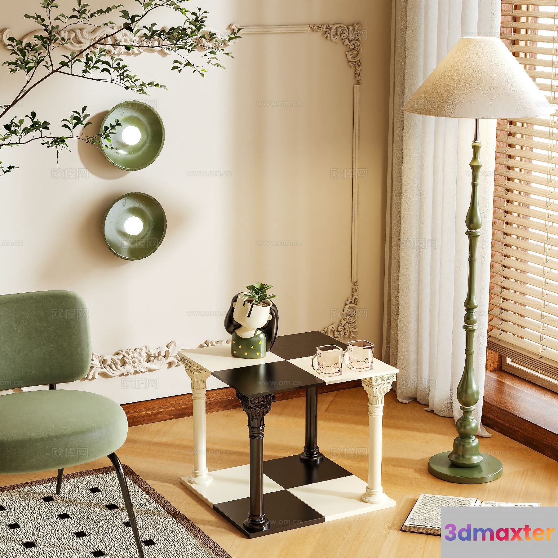 A Living Room With A Table And Chair 3D Model - 4083 - VRAY Render