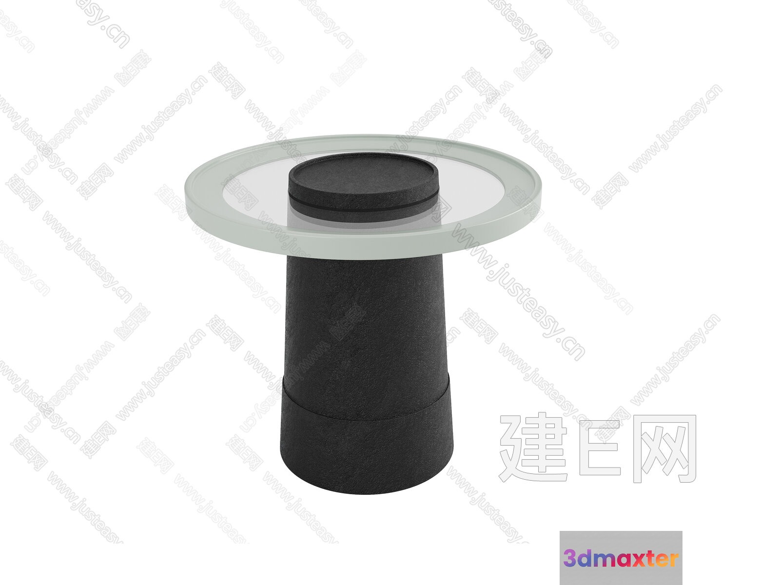 A Glass Table With A Black Base 3D Model - 6303 - VRAY Render