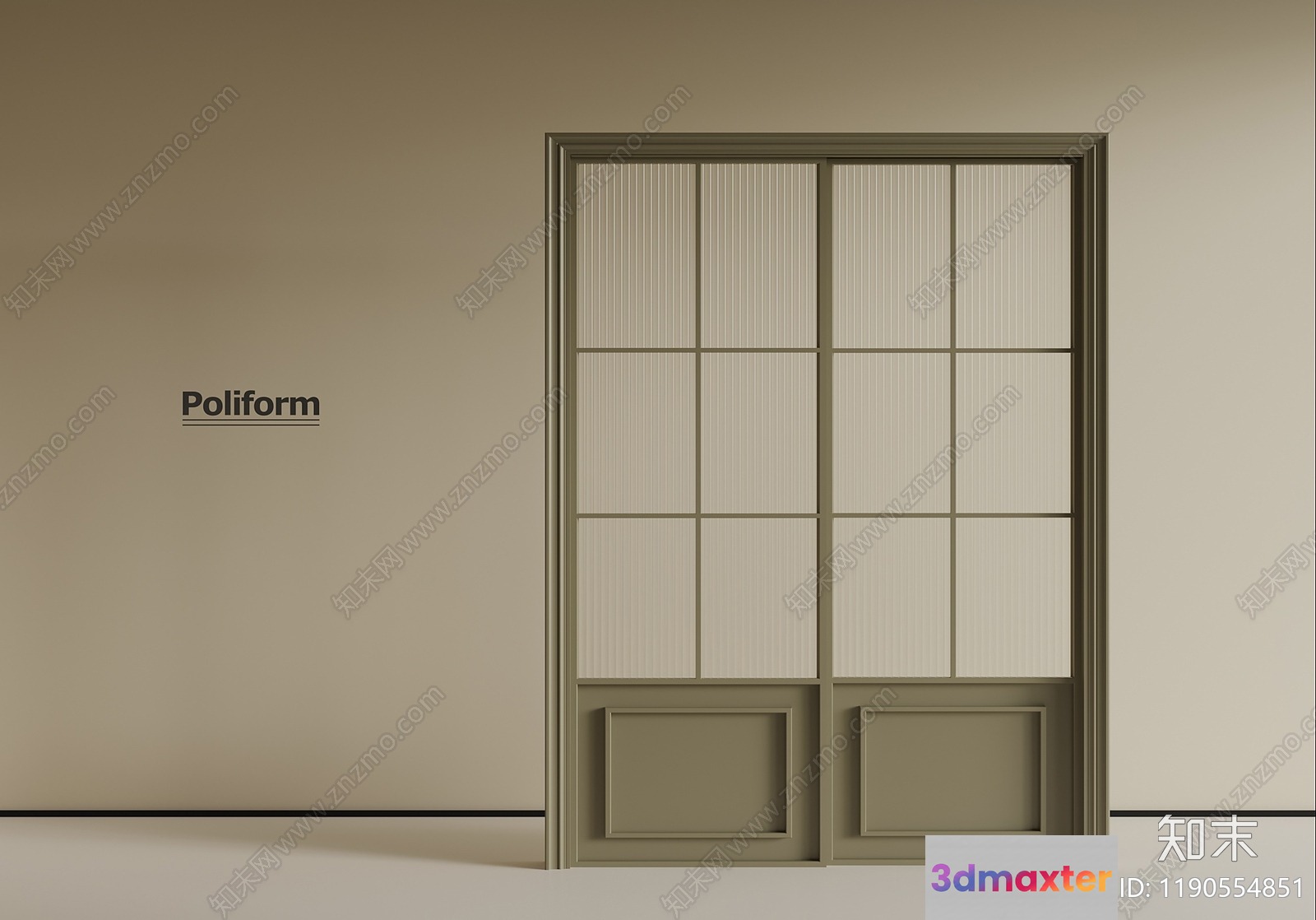A Sliding Door With A Grid Pattern 3D Model - 6765 - VRAY Render