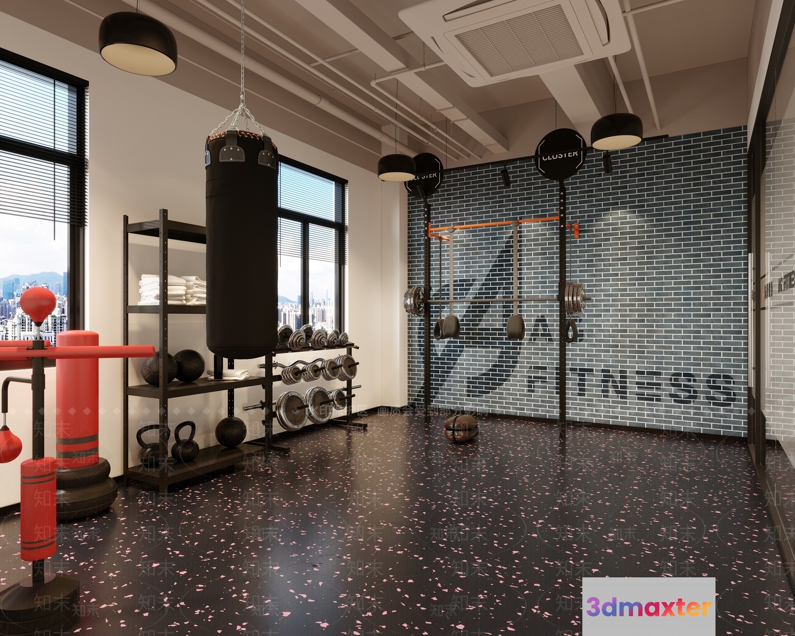 A Gym Room With A Punching Bag 3D Model - 15995 - VRAY Render