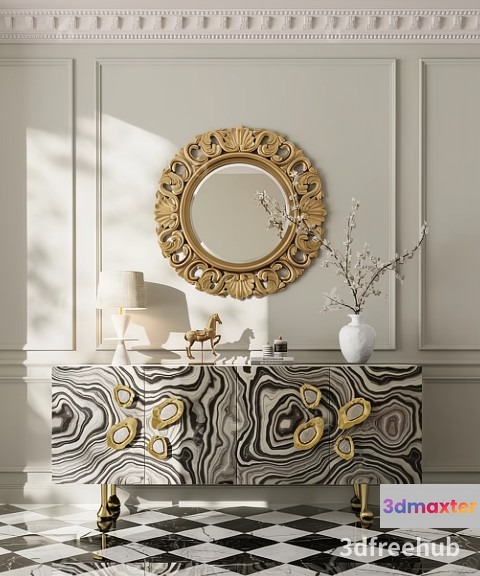 Gold And Black Sideboard 3D Model - 23336 - VRAY Render