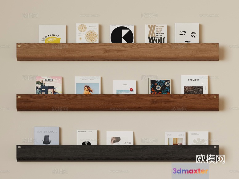 Wooden Shelves With Books On Them 3D Model - 5378 - VRAY Render