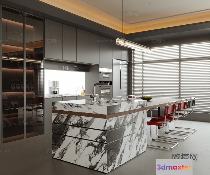 Modern Kitchen Island 3D Model - 6798 - VRAY Render