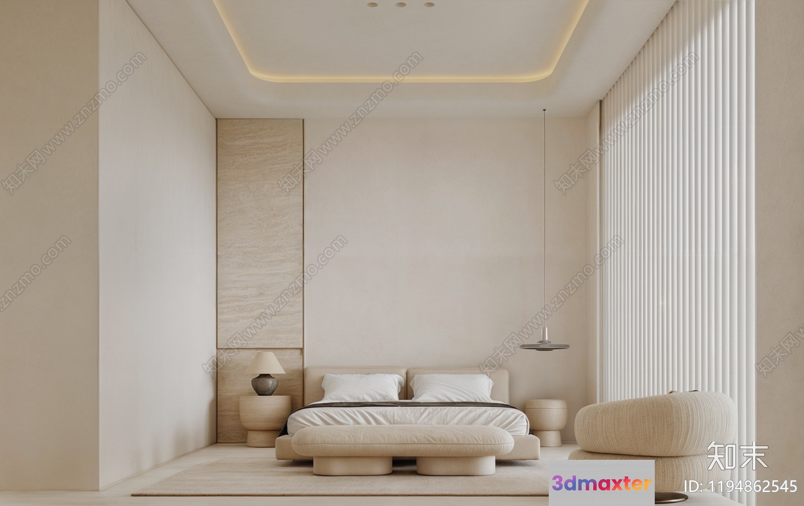 Modern Minimalist Bedroom 3D Model - 16664 - CORONA Render