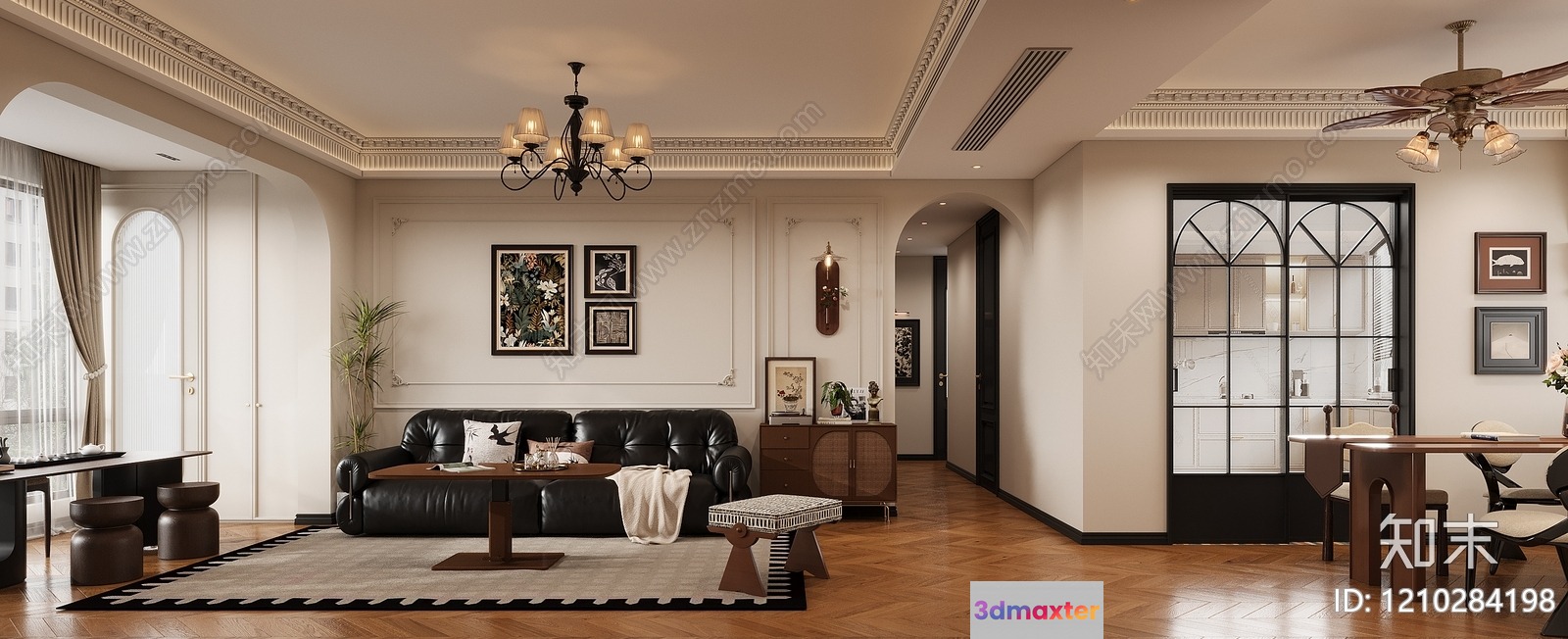 Black Leather Couch 3D Model - 1797 - VRAY Render