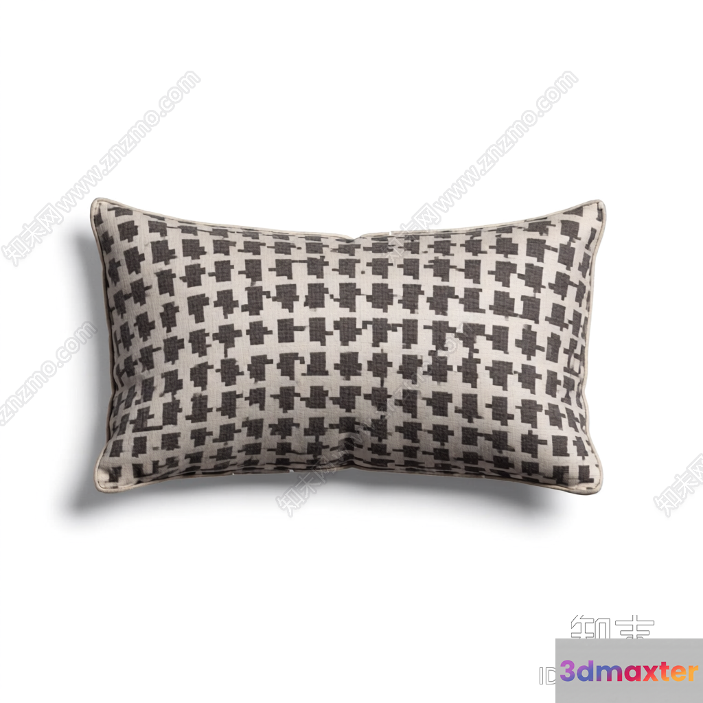 A Decorative Pillow With A Gray And White Geometric Pattern 3D Model - 18879 - VRAY Render
