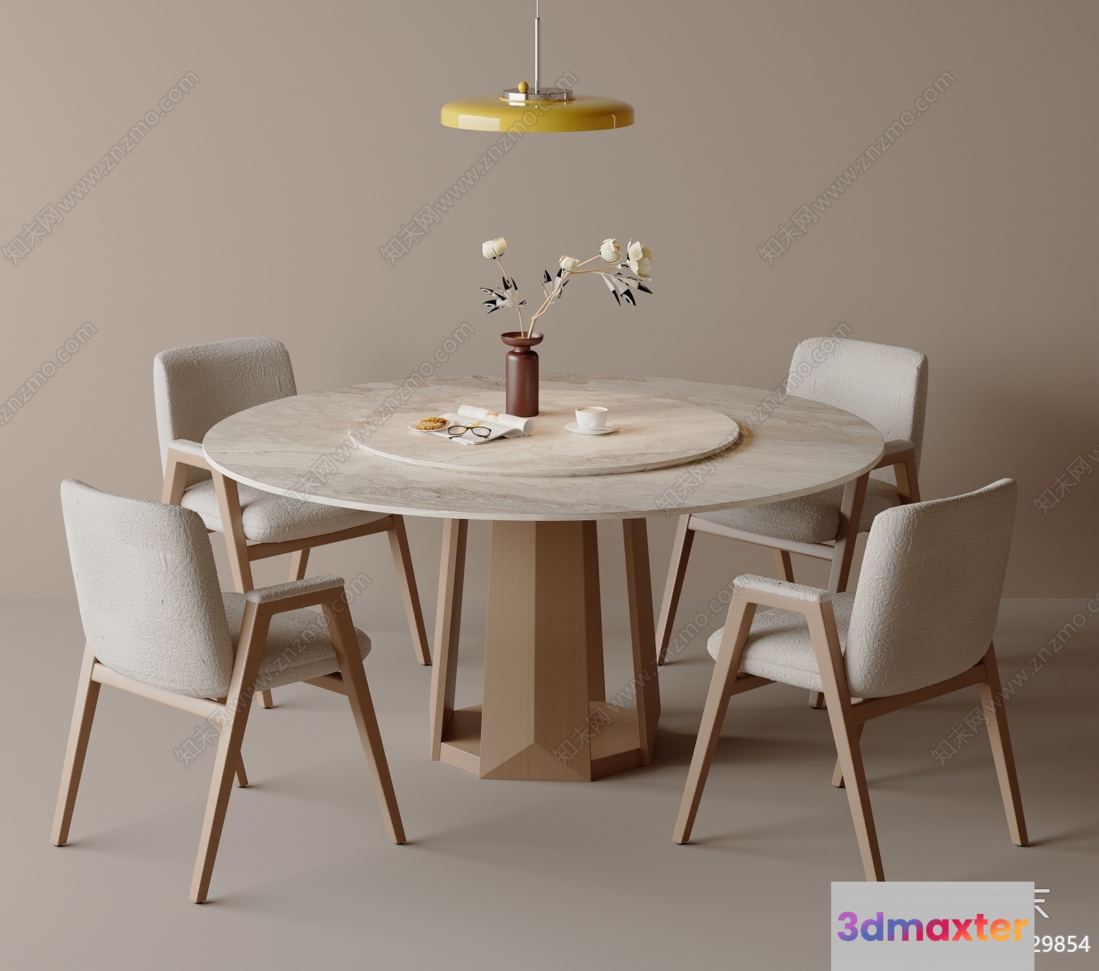 A Round Dining Table With A Marble Top 3D Model - 6926 - VRAY Render